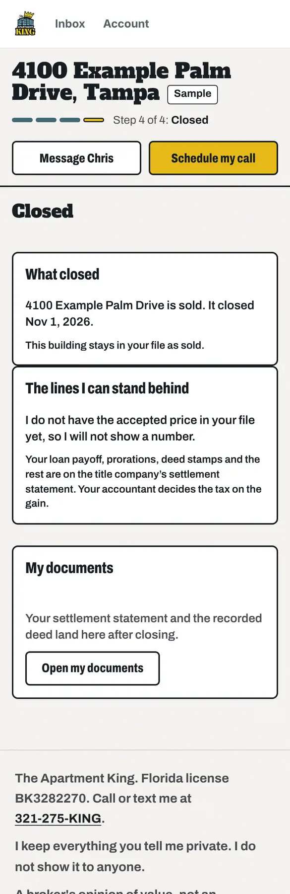 Step 8 of 8, Closed: a screen of the Apartment Tracker on a sample file